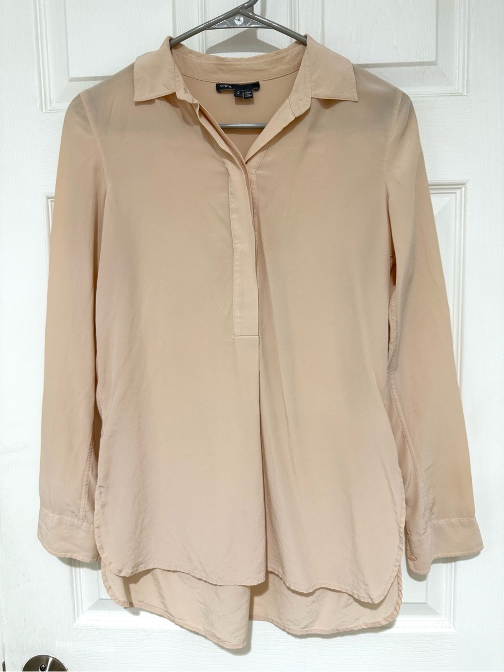Vince 100% Silk Women's Long-Sleeve Half Button Blouse Blush Pink size 2